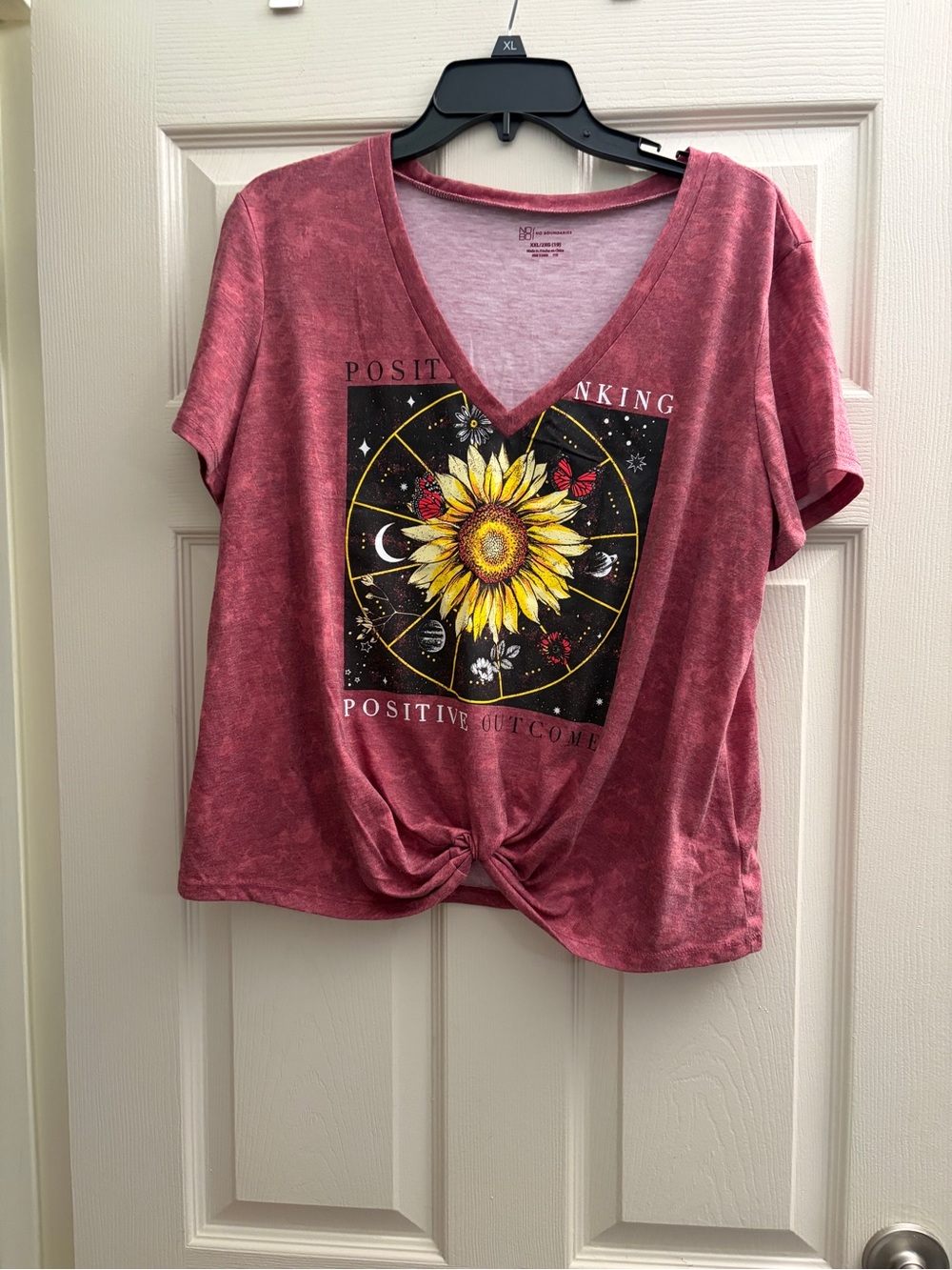No Boundaries Rose V-Neck Tie-Front Sunflower Graphic Tee
